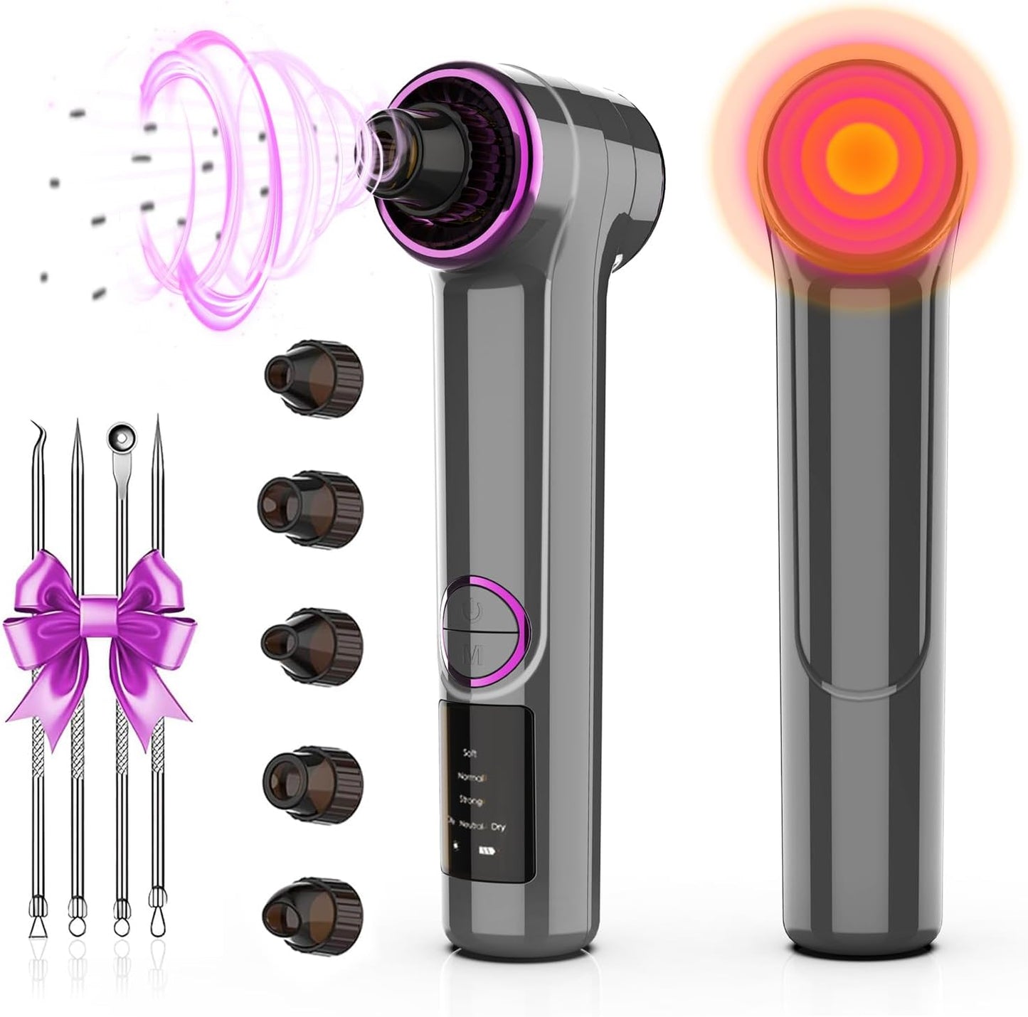 Blackhead Vacuum Removers with Heating, Pore Vacuum Blackhead Suction Remover, 3 Adjustable Suction Levels 9 Modes, Comedone Extractor Kit with 5 Suction Heads for Nose & Face Deep Pore Cleaning