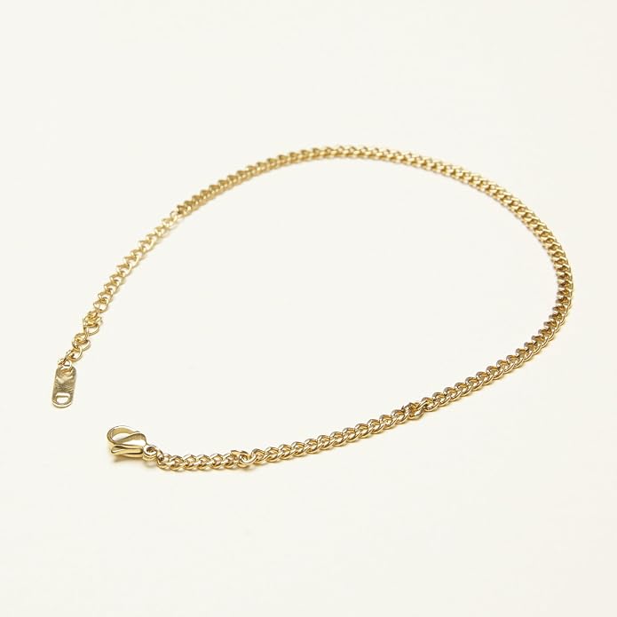Shapes Studio 18K Gold Plated Titanium Round Curb Chain Anklet, Never Tarnish, Women Jewelry, Body Jewelry