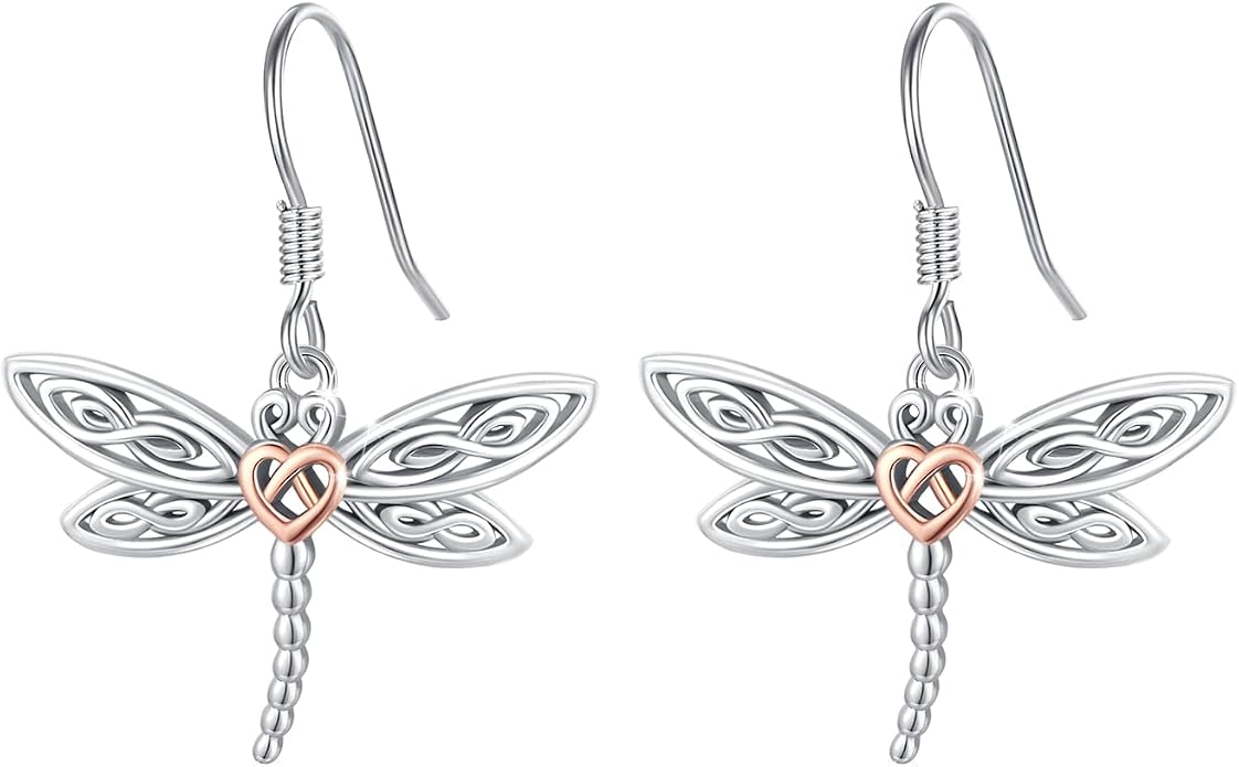 Dragonfly Leverback Hoop Hook Earrings 925 Sterling Silver Celtic Dangle Drop Earrings Dragonfly Huggie Earrings Dragonfly Jewelry Gifts for Women