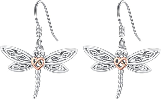 Dragonfly Leverback Hoop Hook Earrings 925 Sterling Silver Celtic Dangle Drop Earrings Dragonfly Huggie Earrings Dragonfly Jewelry Gifts for Women