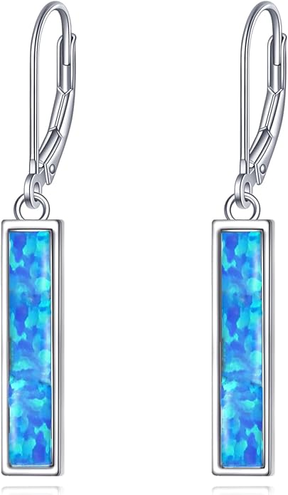 CRMAD Abalone Shell Bar Earrings for Women Sterling Silver Leverback Earrings Abalone Jewelry Gift
