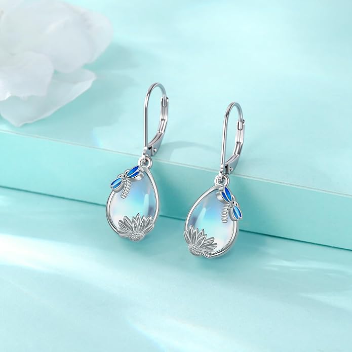 Eusense Sterling Silver Dangle Earrings for Women Tree of Life Animals Moonstone Turquoise Leverback Earrings Jewelry Gifts