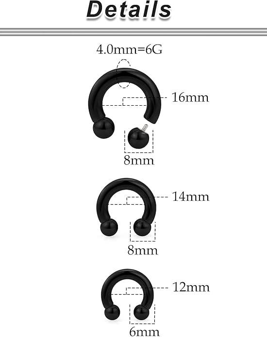 20G-00G Septum Rings Ear Gauges Earrings Stretching Kit 316L Surgical Steel Horseshoe Septum Pa Piercing Jewelry for Women 10mm 12mm 14mm 16mm