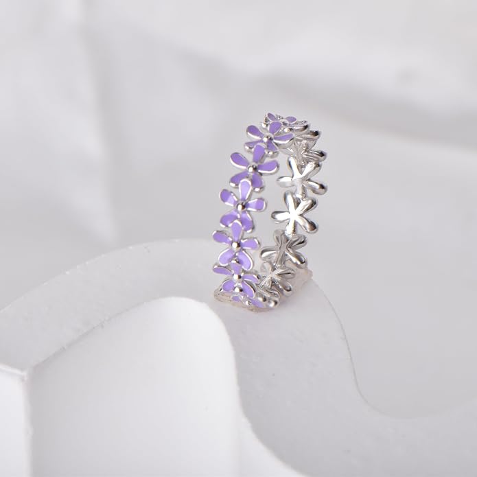925 Sterling Silver Dainty Daisy Butterfly Paw Heart Eternity Rings Blue Flower Finger Rings for Women Stacking Promise Rings Gift Jewelry