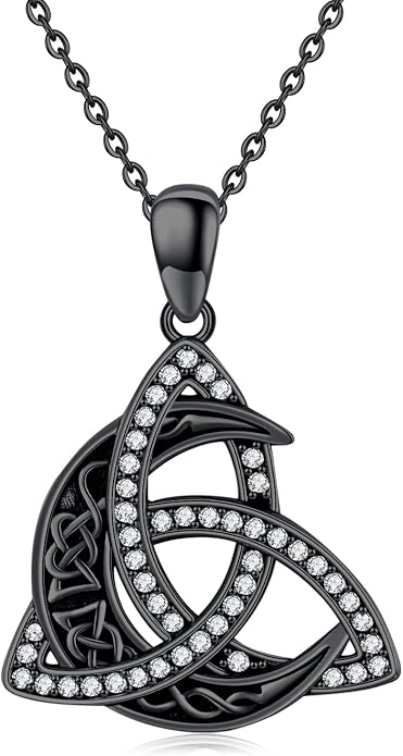 CHENGHONG Celtic Moon Necklace for Women 925 Sterling Silver Celtic Knot Moonstone Pendant Necklace Crescent Irish Necklaces Celtics Jewelry Gift for Women Men