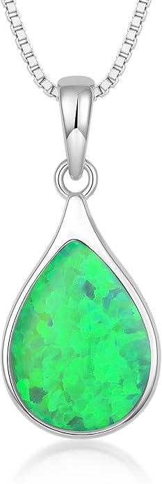Teardrop Opal Necklace for Women - 925 Sterling Silver October Birthstone Pendant Necklace, Dainty Pear Shape Gemstone Jewelry Gif for Her, Adjustable Box Chain