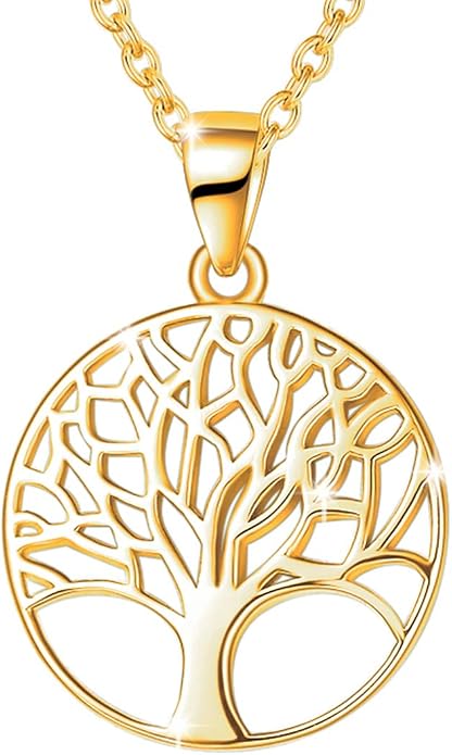 AGVANA Gold Plated Sterling Silver Tree of Life Pendant Necklace Earrings for Women Dainty Family Tree Jewelry for Her Anniversary Birthday Gifts for Mom Wife Lover Grandma Her, 16+2 Inches