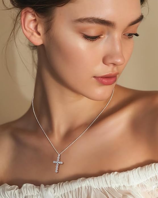 925 Sterling Silver 18 inch Birthstone Cross Pendant Necklace for Women Men