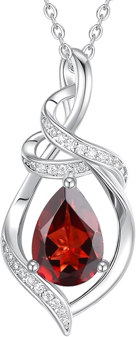 FANCIME Teardrop Birthstone Necklace for Women S925 Sterling Silver Elegant Ribbon Pendent Necklace Birthday Jewelry Gifts for Mom Wife Her, 16"+2" Inches