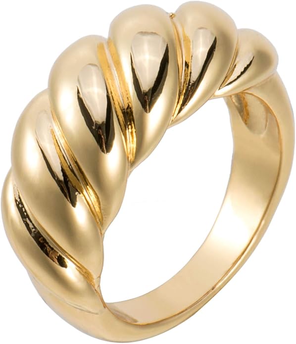 Baguette Dome Ring | CZ Set Gold Dome Ring | CZ Stacking Thick Band
