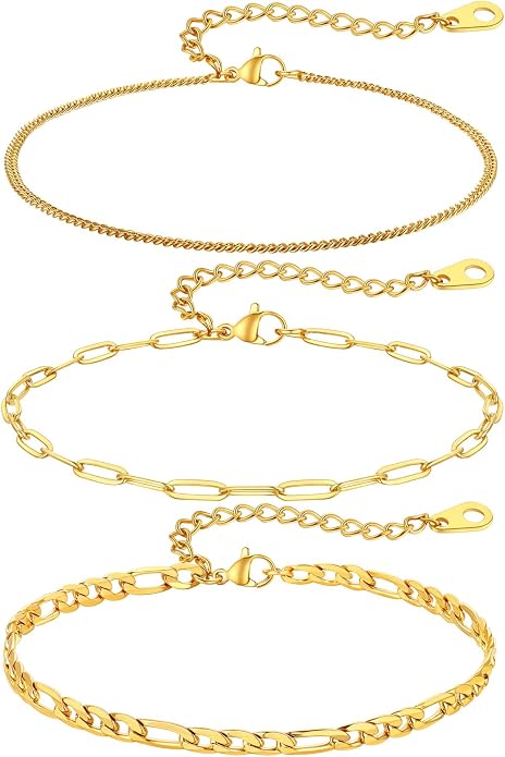 ChainsPro Stainless Steel Waterproof Anklet for Women, Adjustable Non Tarnish Layered Anklets, Trendy Dainty Cuban Link Ankle Bracelet Beach Jewelry Gifts for Swimming & Daily Wear (8.5+2 inches)