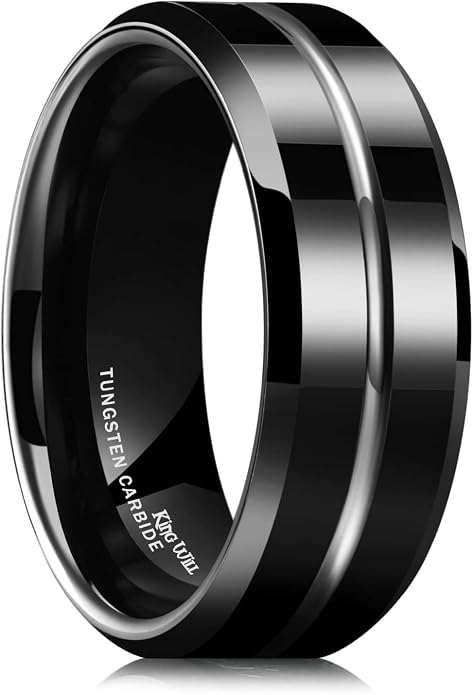 King Will Mens 8mm Rose Gold Groove/Gold Loop/Black Cross Groove Tungsten Carbide Wedding Ring Line Flat Pipe Cut Brushed Polished Comfort Fit 7-14