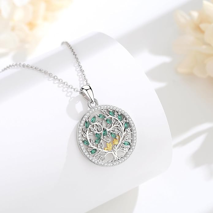 AEONSLOVE Tree of Life Necklace 925 Sterling Silver, Family Tree of Life Pendants Jewelry Gifts for Women Wife Mother, 18 Inch Chain