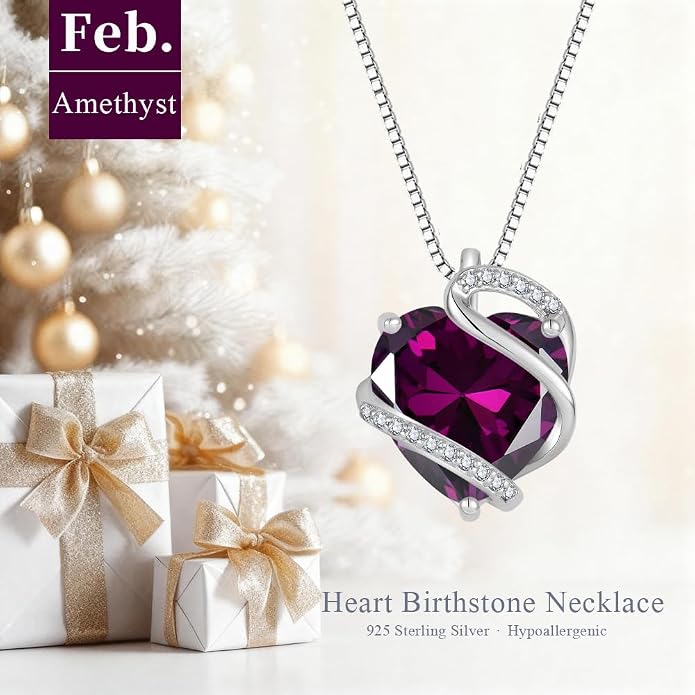 Heart Necklace for Women 925 Sterling Silver Infinity Love Heart Birthstone Necklace Pendant Hypoallergenic Jewelry for Women