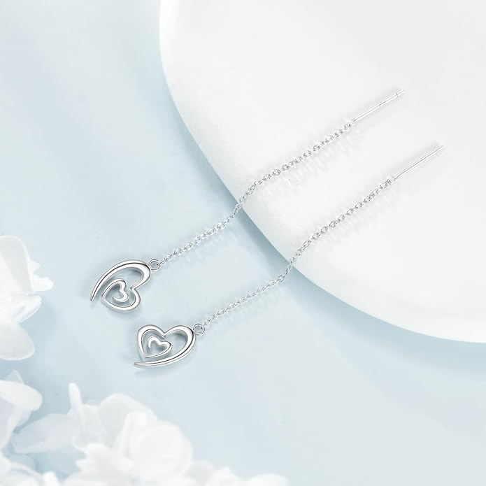 Cross/Heart Threader Earrings 925 Sterling Silver Long Earrings Chain Earrings Long Dangle Earrings for Women