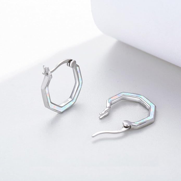 KiiKii Opal Hoop Earrings for Women 925 Sterling Silver 15mm Twisted Huggie Earrings Opal Jewelry Gifts for Birthday Anniversary Christmas