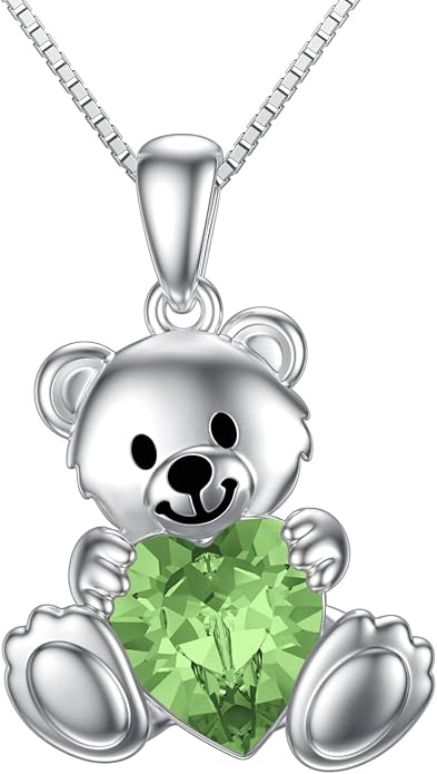 PELOVNY Teddy Bear Necklace for Women 925 Sterling Silver Bear/Highland Cow/Fox/Cat/Axolotl Birthstone Necklace Christmas Birthday Jewelry Gifts for Mom Daughter Wife Sister