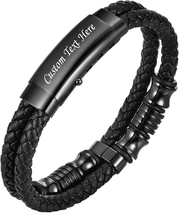 VNOX Men's Inspirational Mantra Engarved Handmade Braided Leather Adjustable Cuff Bangle Bracelet Encouragement Motivational Gift for Men