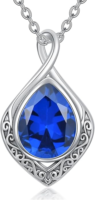 PELOVNY Celtic Knot Necklaces for Women 925 Sterling Silver Gemstone/Birthstone Teardrop Infinity Necklace Irish Celtic Pendant Jewelry Gifts for Mom Daughter Wife