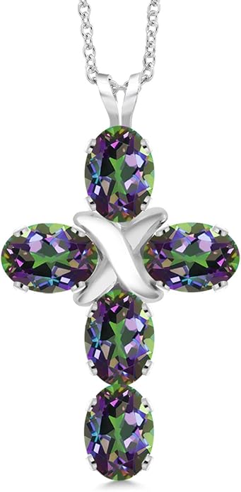 Gem Stone King Cross Pendant Necklace for Women | 925 Sterling Silver | 6X4MM Gemstone Birthstone | Jesus Christian Religious Crucifix Jewelry Gifts | 18 Inch Chain