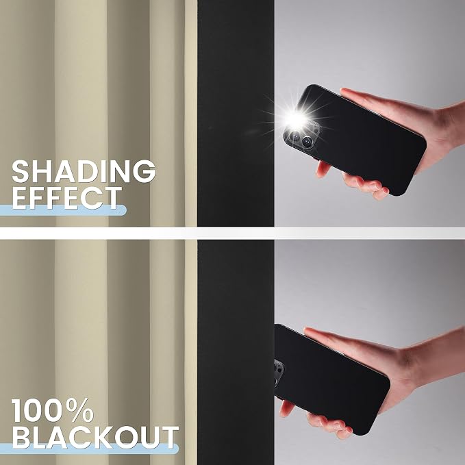 SimpleHome Light Cream 100% Blackout Curtains Room Darkening Living Room 84 | Curtains for Bedroom,Thermal Insulated Grommet Window Drapes,Curtains for Living Room with Black Back,52 x 84 Inch,2 Panels