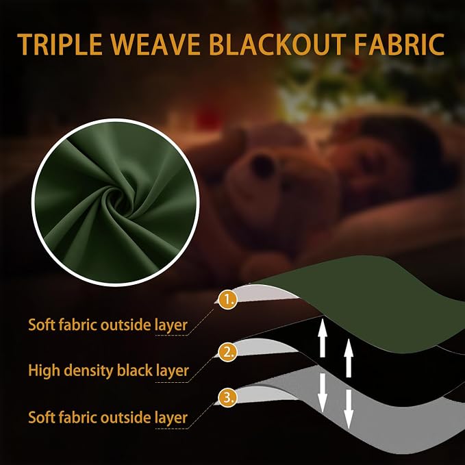 KOUFALL 48 Inch Curtains for Bathroom Small Windows, Thermal Insulated Black Out Short Curtains for Kitchen Bedroom, Dark Olive Green