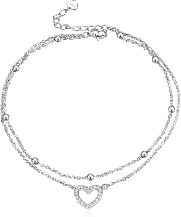 Rnivida 925 Sterling Silver Anklet for Women, Multilayer Foot Chain Adjustable Ankle Bracelet for Women