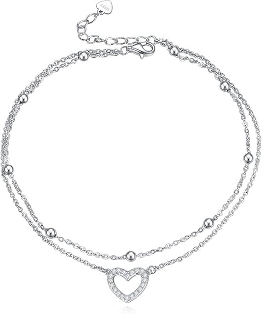 Rnivida 925 Sterling Silver Anklet for Women, Multilayer Foot Chain Adjustable Ankle Bracelet for Women