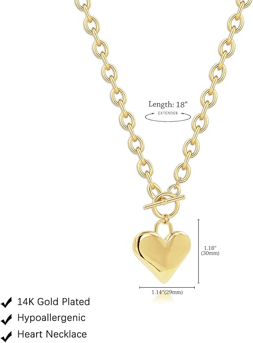 HERIER Cute Heart Necklace Dainty 18k Gold Plated Tiny Heart Pendant Choker Necklaces Small Gold Love Open Heart Chain Necklace for Women Simple Gold Necklace for Women Trendy Jewelry