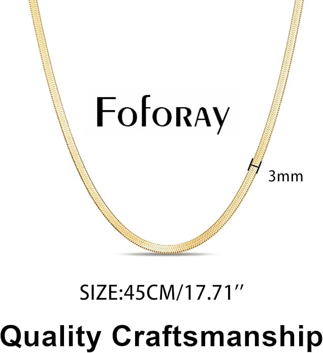 Gold Herringbone Necklace For Women - Rope Chork,Flat Snake Chain Necklaces in 18K Gold & White Gold Plated Tone - Simple Daily Jewelry-Tarnish Free-16-18in