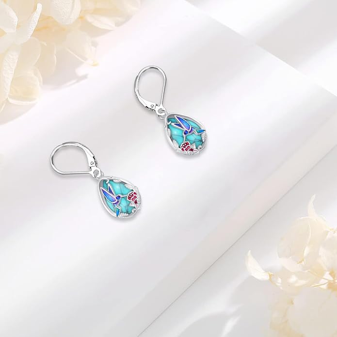 Dangle Earrings Sterling Silver Moonstone/Turquoise/CZ/Crystal Earrings for Women Tree of Life Animal Filigree Leverback Earrings Jewelry Gifts