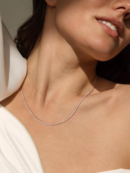 SILVERCUTE 925 Sterling Silver Necklace for Women,1mm/1.3mm/1.5mm/1.6mm Thin Silver Cable Chain/Box Chain/Rope Chain Necklace with Extension Chain,18/20/22/24/26/28/30 Inch