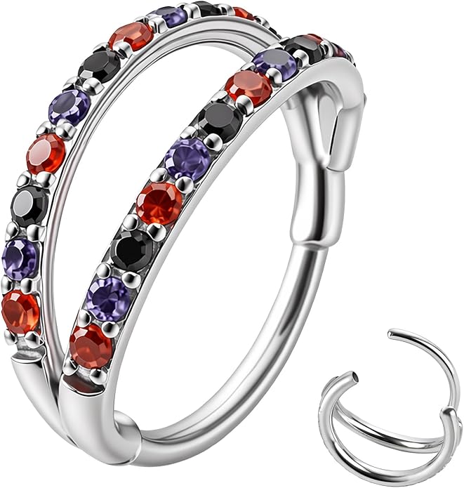 20/16G CZ Hinged Nose Rings Hoop, 316L Surgical Stainless Steel Cartilage Earring, Septum Clicker Ring, Daith Helix Rook Tragus Conch Lip Lobe Piercing Jewelry