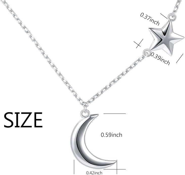Ladytree 925 Sterling Silver Jewelry Crescent Moon and Star Pendant Necklace