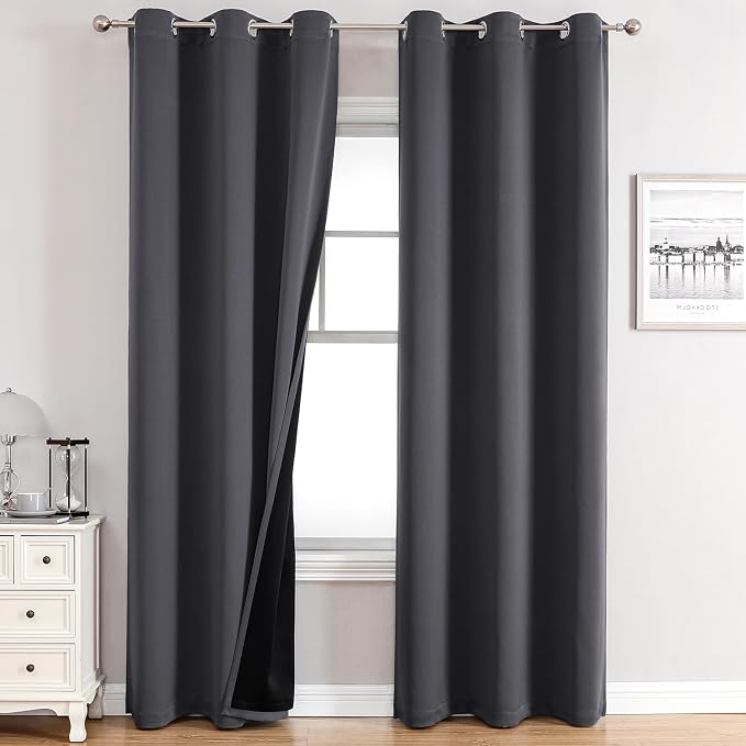 ChrisDowa 100% Blackout Curtains for Bedroom 72 Inches Long 2 Panels Set | 2 Thick Layers, Thermal Insulated, Light Blocking, Grommet, Window Treatment, Living Room Drapes, Dark Grey, 42 x 72 Inch