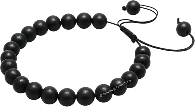 Amazing Gemstone Shungite Bracelet, Gifts for Men & Women - Protection Healing Crystal Bracelet - 8mm Gemstone Beaded Adjustable Bracelet, Pulseras para Hombres Mujer Stocking Stuffers