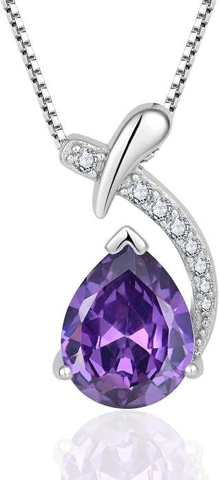 Teardrop Birthstone Necklace for Women,925 Sterling Silver Pear Cut Zircon Gemstone Pendant Necklace for Birthday Engagement Anniversary Wedding Jewelry