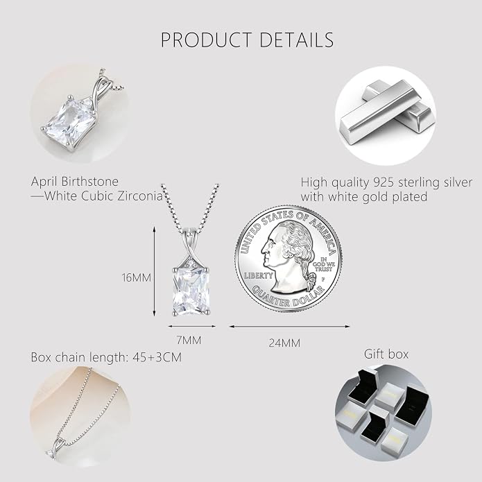 Fahonie 925 Sterling Silver Birthstone Necklace Jewelry Gift for Women Sister Wife Girlfriend Her