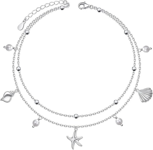 S925 Sterling Silver Ankle Bracelets Butterfly/Evil Eye/Anchor/infinity/Beach Anklet for Women Opal Moonstone Foot Chain Beach Jewelry