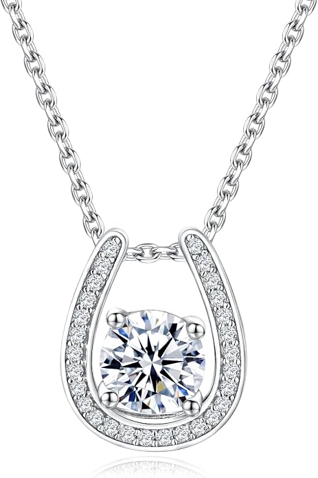 925 Sterling Silver Horseshoe Necklace for Women Round Gemstone Birthstone Necklace Sapphire/Emerald/Ruby/CZ Horse Shoe Pendant Necklaces Jewelry Gift