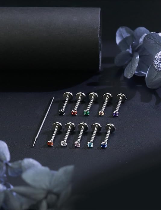 20G 18G 16G Astm F136 Titanium Threadless Flat Back Earrings Nose Studs Tragus Helix Conch Cartilage Lobe Earrings Medusa Labret Snake Bite Monroe Lip Ring Piercing Jewelry For Women Men
