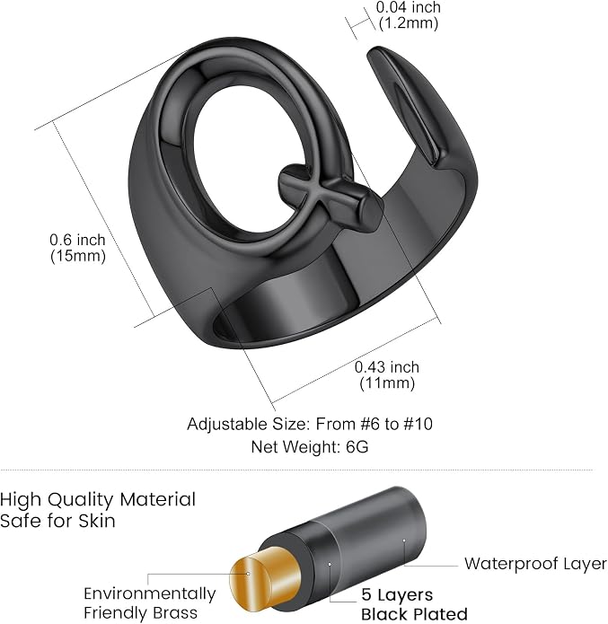 KeyStyle Bold Initial Letter Rings Adjustable, GoldChic Jewelry Women Gold Statement Ring Personalized Engraved Women’s Open Signet Ring for Party (Gold, White Gold, Black)