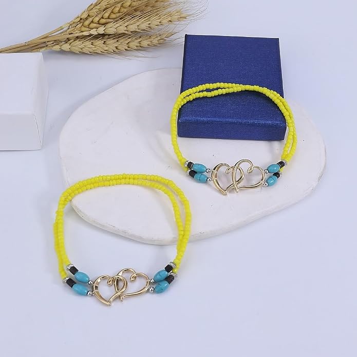 2PC Ankle Bracelets for Women Beaded Heart Ankle Bracelet Waterproof Bohemian Big Plus Size Anklets Summer Beach Accessories Boho Jewelry