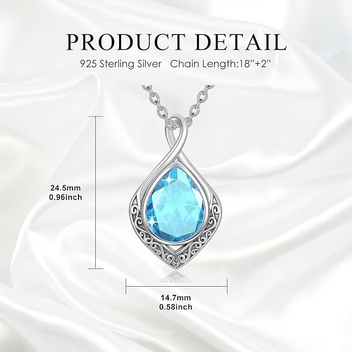 PELOVNY Celtic Knot Necklaces for Women 925 Sterling Silver Gemstone/Birthstone Teardrop Infinity Necklace Irish Celtic Pendant Jewelry Gifts for Mom Daughter Wife