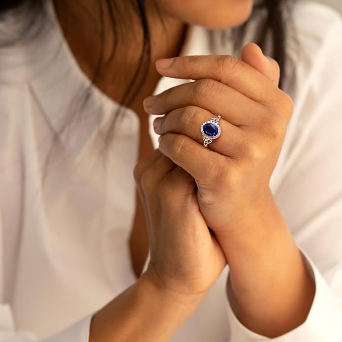 DAYBYDAY Celtic Birthstone Rings for Women 925 Sterling Silver Heart/Round/Pear/Oval Created Gemstone Moissanite Halo Engagement Promise Rings for Her Wife Birthday Anniversary Wedding Jewelry