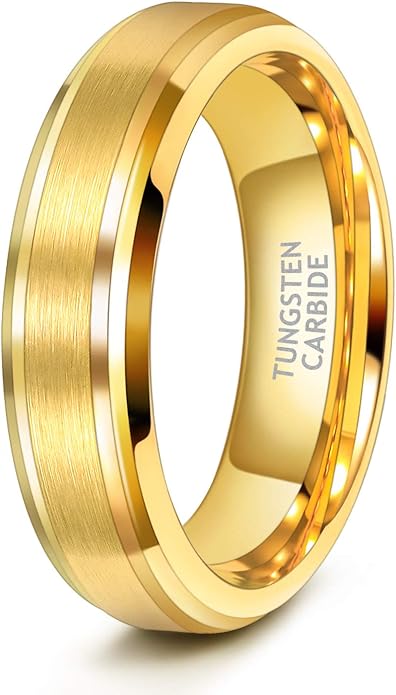 TRUMIUM 6mm 8mm Mens Womens 24K Gold Plated Tungsten Wedding Ring Band Brush Finish Scratch Resistant Size 5-14
