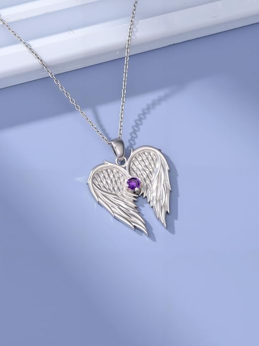 Dorunmo Guardian Angel Wing Pendant Birthstone Heart Necklace Birthday Jewelry Gifts for Women Mom Wife Daughter