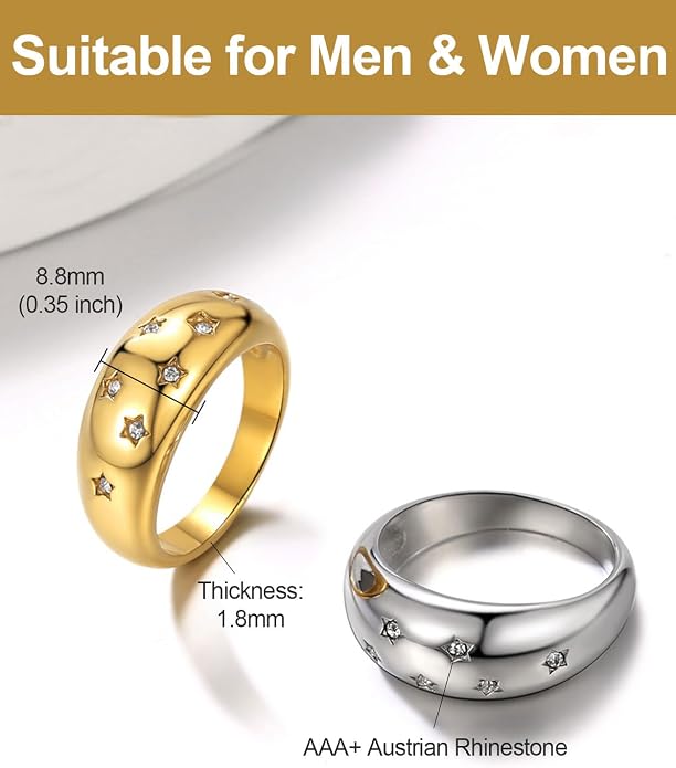 GOLDCHIC JEWELRY Chunky Dome Ring for Women, Stainless Steel Bold Stacking Croissant Statement Ring For Men (Size 7-12, Custom)