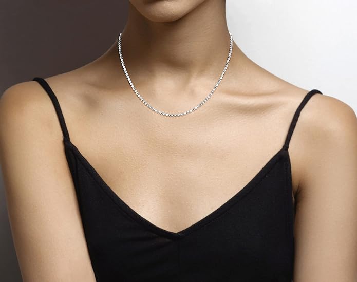 Miabella Italian 925 Sterling Silver Handmade 3mm Bead Ball Strand Chain Necklace for Women, Made in Italy