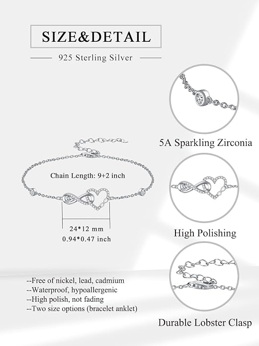 Ankle Bracelets for Women, 925 Sterling Silver Infinity/Heart/Pineapple/Butterfly/Turtle/Evil Eye/Sand Dollar Anklets Waterproof, Christmas Birthday Bracelet Anklets Jewelry Gift Adjustable